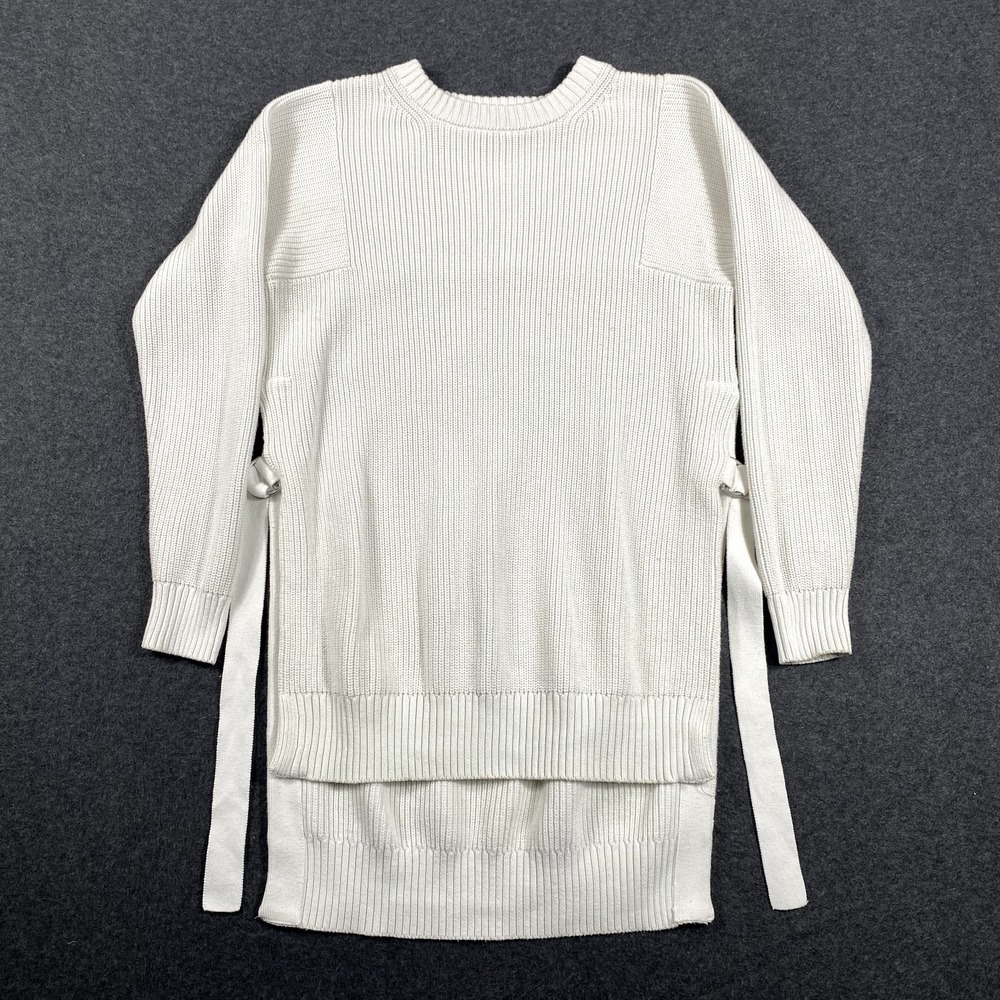 Athleta XS Ivory Ribbed Knit Tunic Sweater D-Ring Slit High-Low Cotton Blend